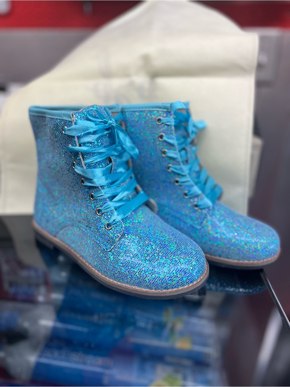 Girls' Shimmer Lace-Up Boots in Light Blue
